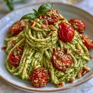 Pasta Pesto Zucchine e Pomodorini con Basilico