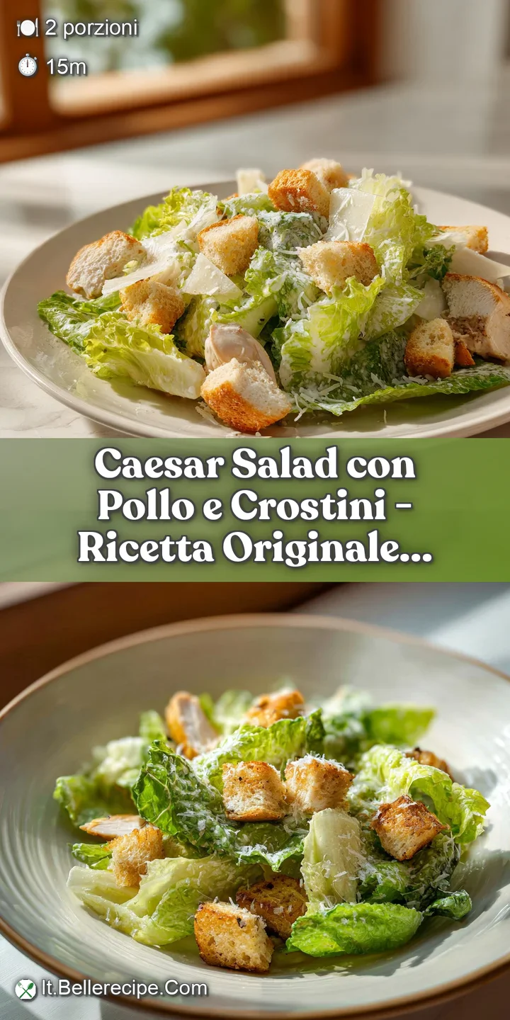 Close-up of romaine leaves coated in rich dressing, topped with perfectly grilled chicken slices and crunchy croutons.