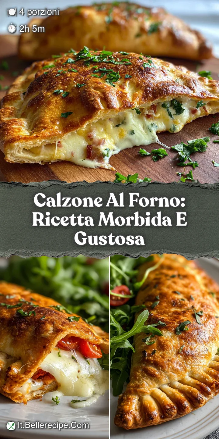 Close-up of a warm, freshly baked calzone, the crust blistered and golden. Melted mozzarella glistens, hinting at a savory...