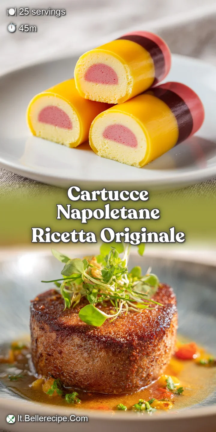 Close-up of a cartoccio, its flaky layers shimmering with butter, revealing a creamy, rich filling sprinkled with powdered...