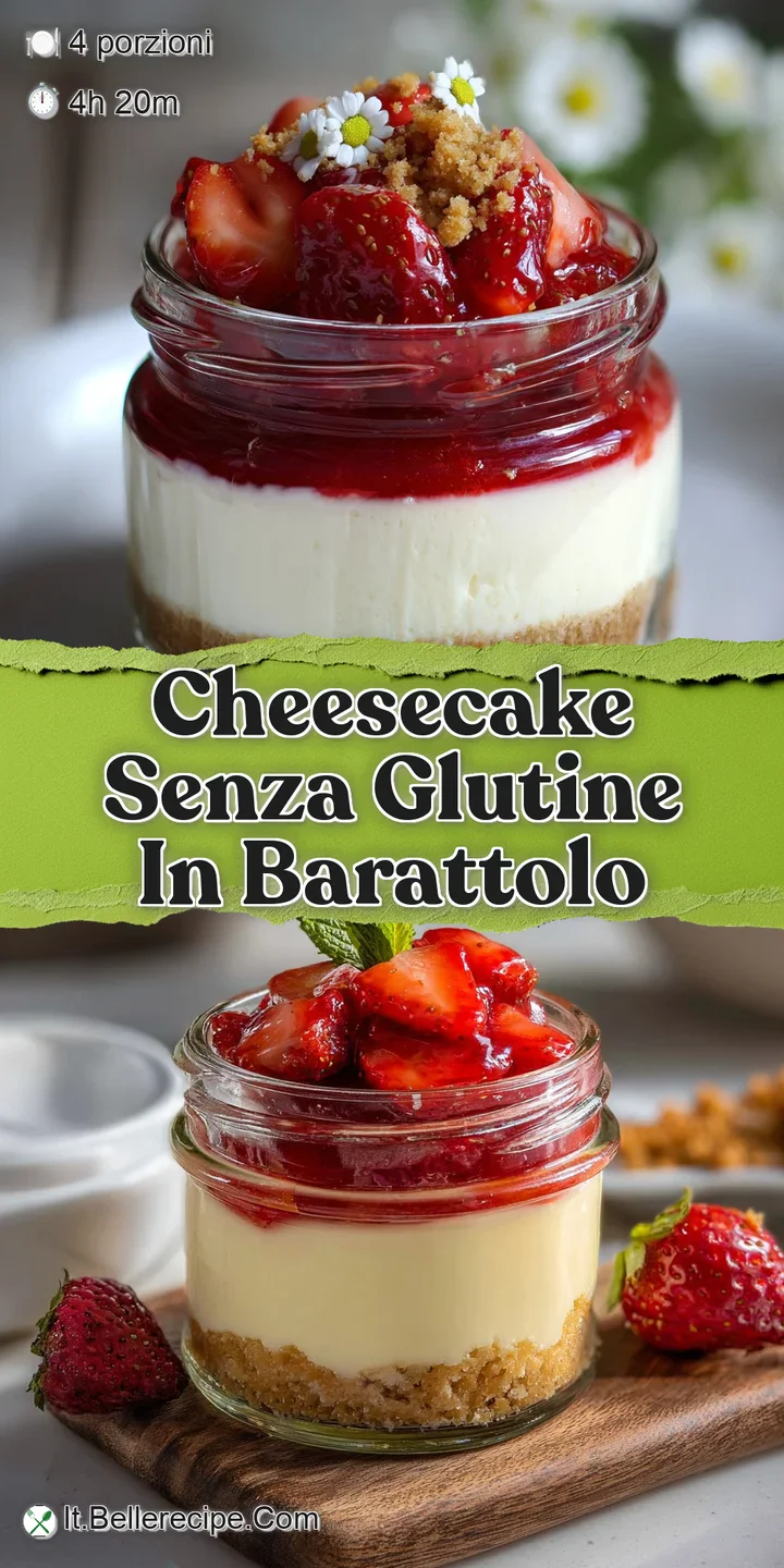 Close-up of a gluten-free cheesecake in a jar, highlighting the smooth texture and the colorful, juicy berry topping again...