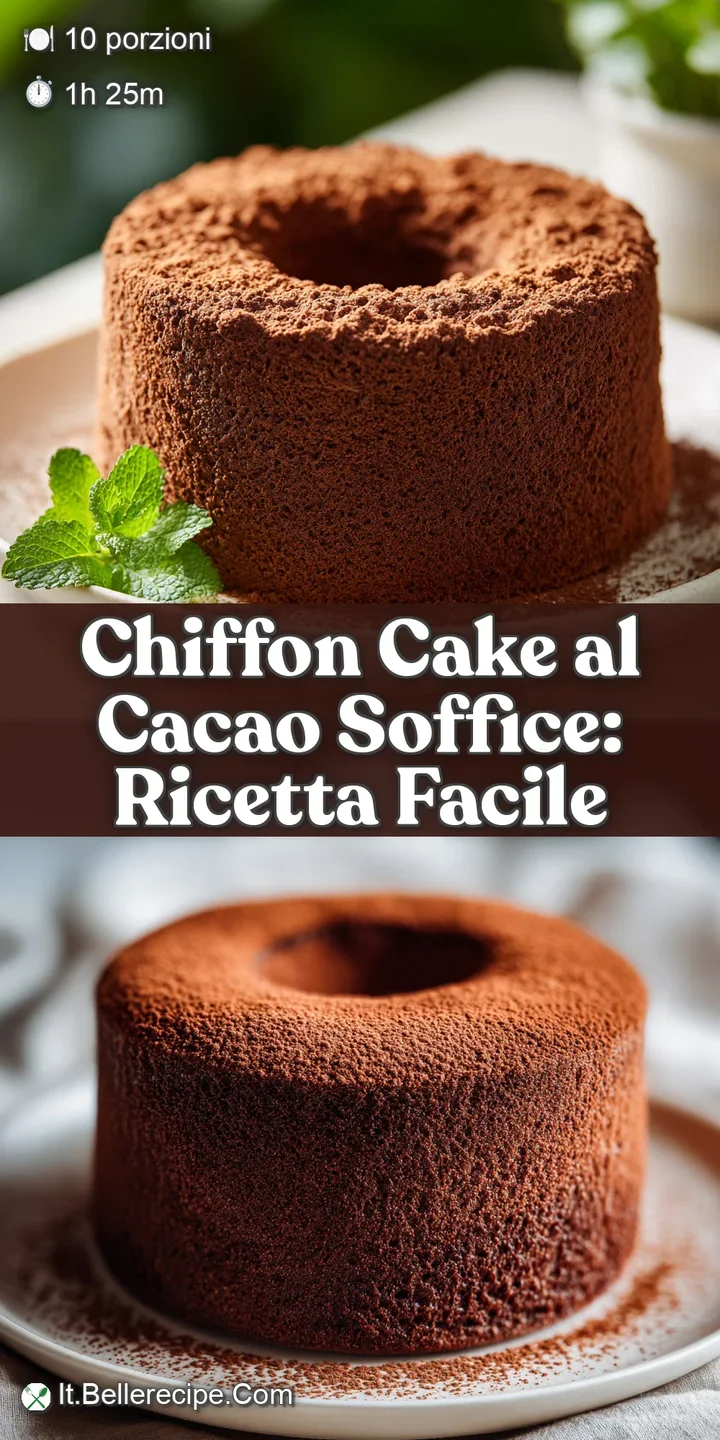 Close-up captures the light and airy texture of a chocolate chiffon cake, with visible cocoa powder dusting and delicate c...
