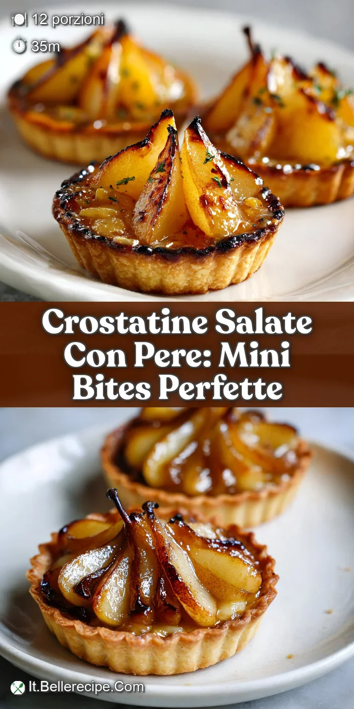 Close-up of a pear tart, showing the buttery, bubbling cheese and sweet pear with a dusting of herbs on its golden crust.