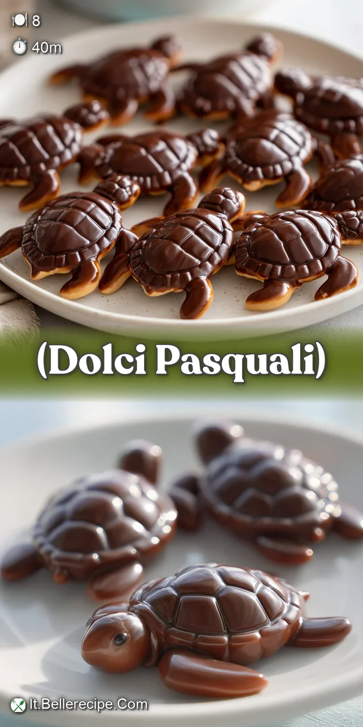 Close-up of a cute chocolate turtle cookie with a rich, dark chocolate shell and delicate white chocolate piping.