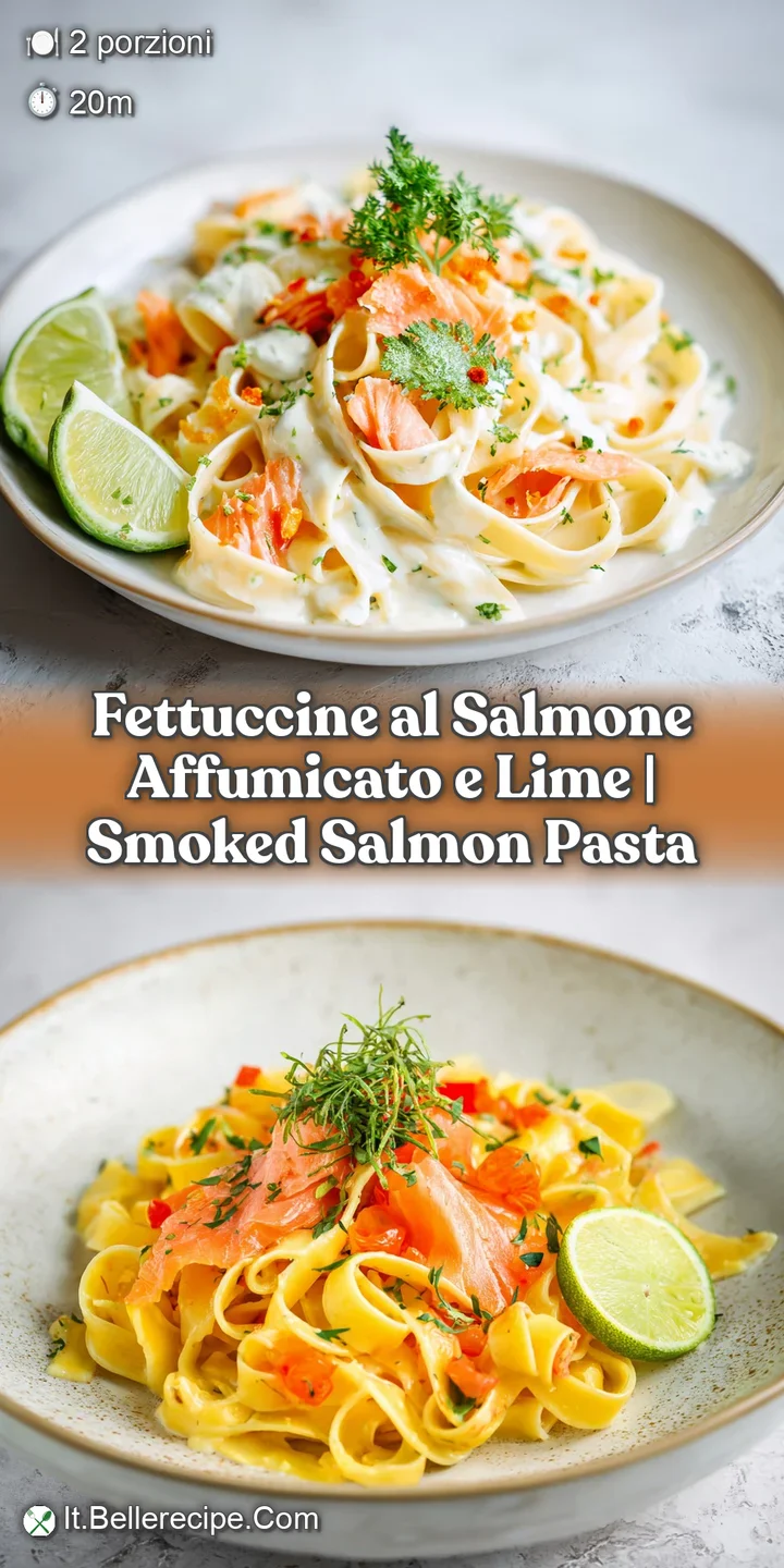 Close-up of tender fettuccine strands coated in a rich, creamy sauce with delicate flakes of smoked salmon.