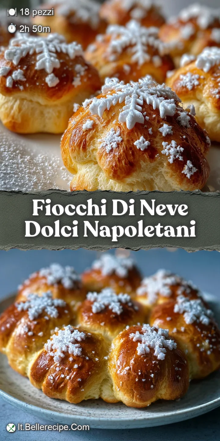 Close-up of a fiocco di neve. Abundant powdered sugar, revealing the delicate pastry beneath. Inviting and fluffy, a tempt...