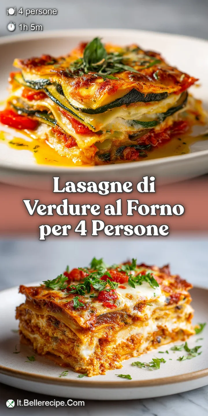 Up-close look at the layered lasagne, revealing pockets of melted cheese, tender veggies, and rich tomato sauce. Looks war...