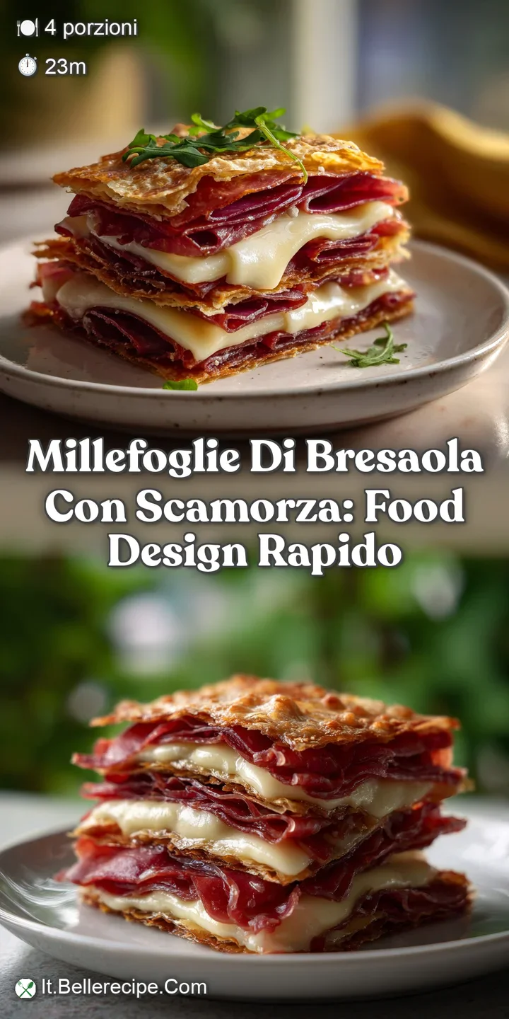 Close-up of the dish reveals layers of savory bresaola, melted smoked cheese, showcasing delightful texture and inviting a...