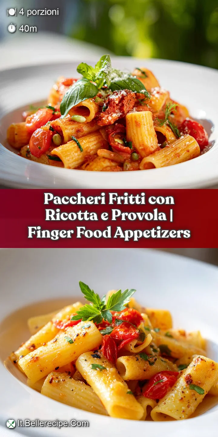 Close-up of glistening, perfectly fried Paccheri pasta. Bubbled & crunchy texture dusted with herbs, creating a mouthwater...