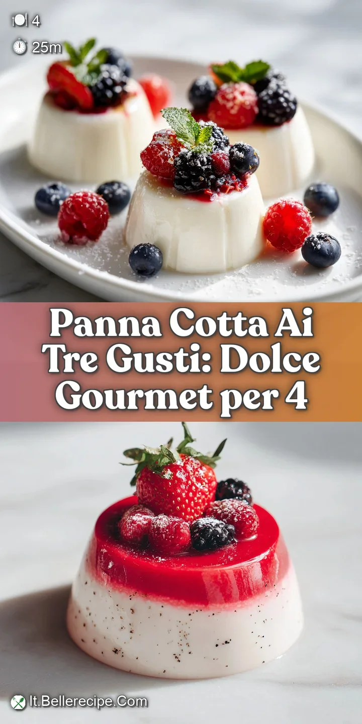 Close-up reveals silky smooth panna cotta with glistening surface. Swirls of rich chocolate layer contrast with bright red...