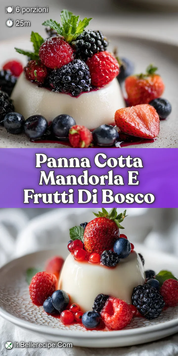 Close-up of silky smooth panna cotta with plump, juicy berries. The almond texture gives way to the dessert's creamy smoot...