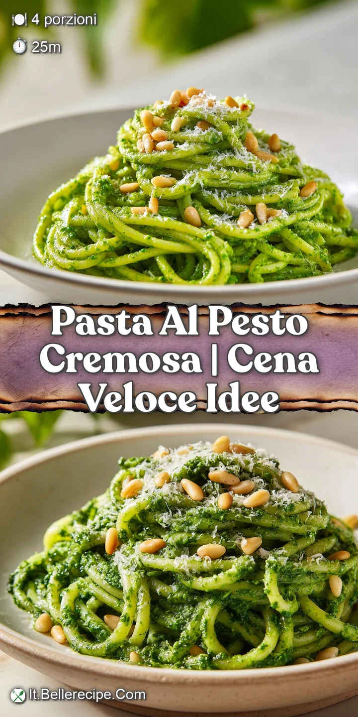 Close-up of velvety green pesto clinging to pasta ridges, showing a rich, creamy texture and a dusting of cheese.