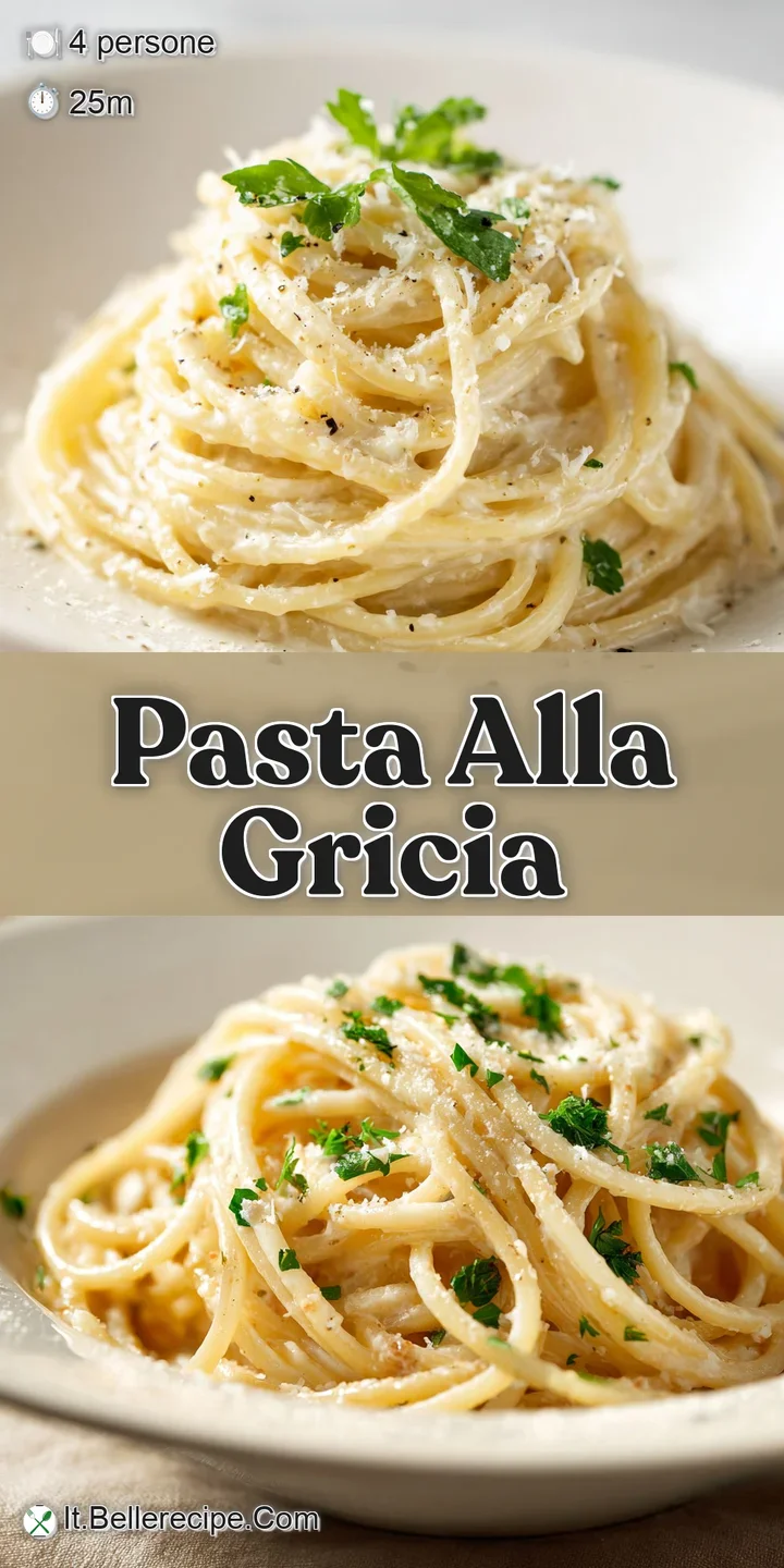 Close-up of creamy, peppery pasta alla gricia; melted cheese coats the bucatini with a rich, savory sauce.