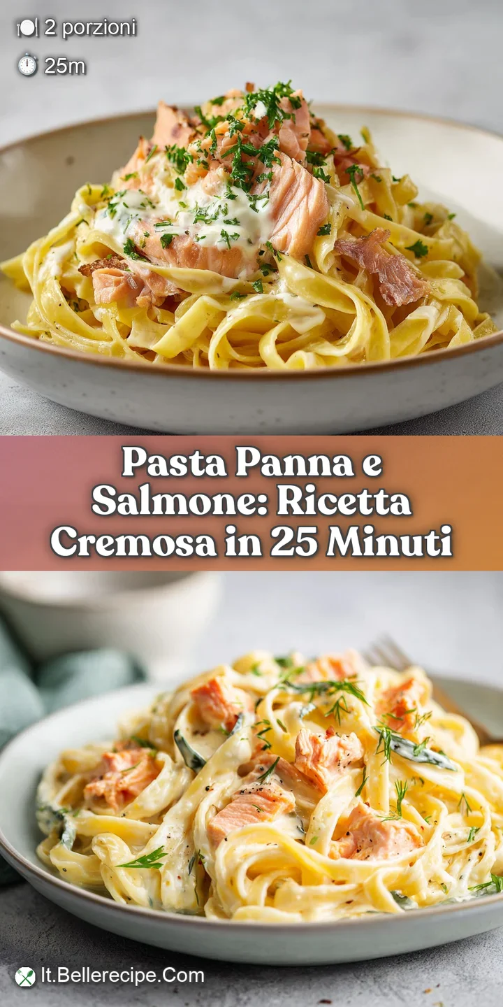 Close-up of luscious pasta with salmon. Creamy sauce clings to each strand, speckled with fresh herbs, promising rich flavor.