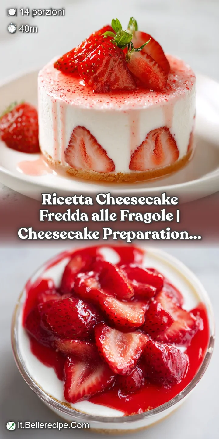 Close-up of creamy cheesecake texture with plump, juicy red strawberries and their bright green leaves.