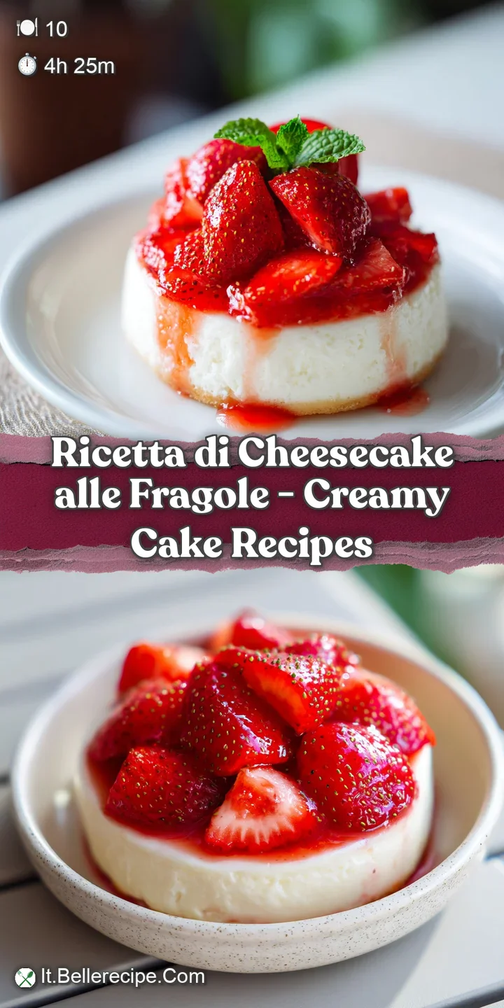 Close-up of a rich cheesecake slice, revealing its smooth, creamy texture and vibrant strawberry topping.