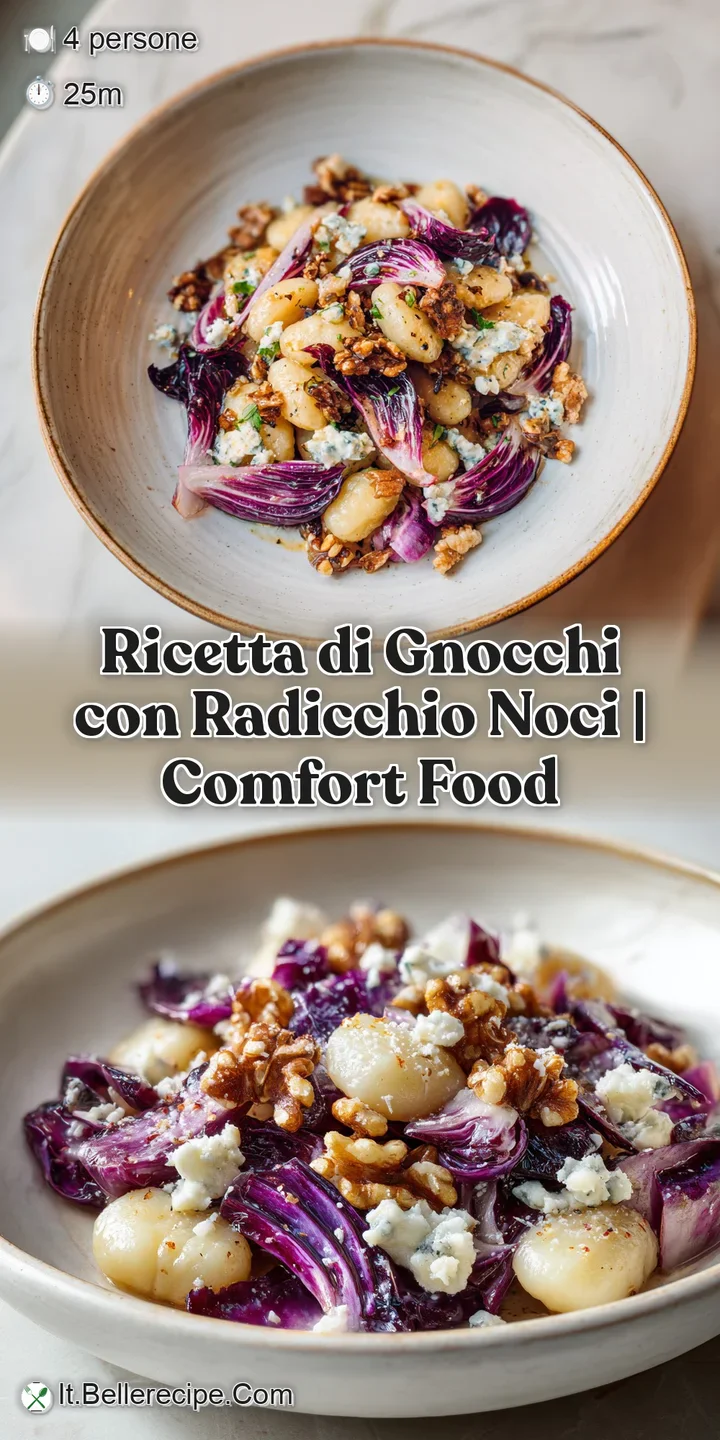 Close-up capturing the tender texture of gnocchi, the slight bitterness of radicchio, and the nutty crunch of walnuts.