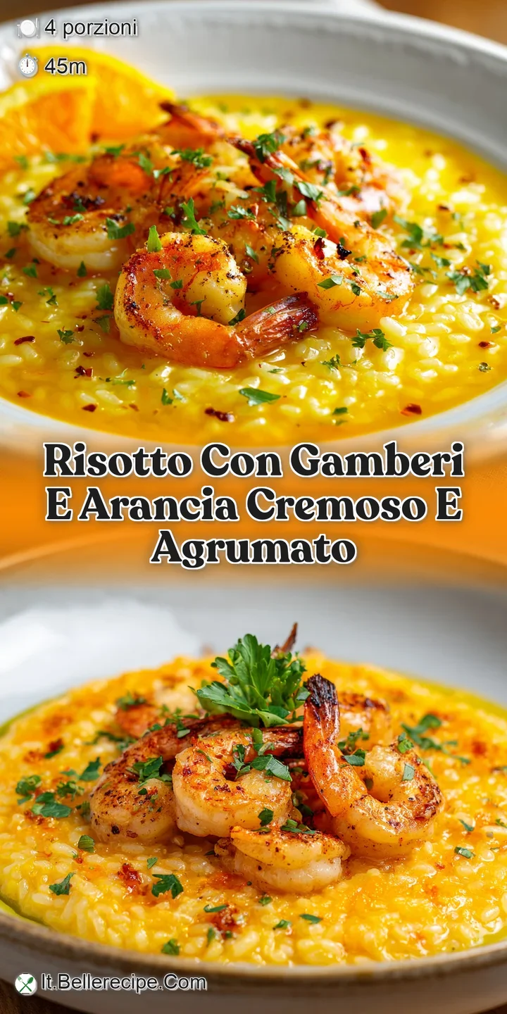 Close-up of pearly risotto, highlighting tender shrimp and flecks of orange zest, steaming gently.