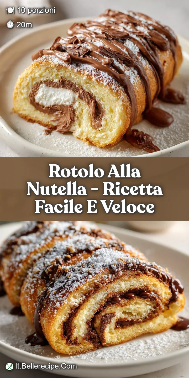 Close-up of a Nutella rotolo slice, revealing layers of pastry and rich, glossy filling. The soft texture looks incredibly...