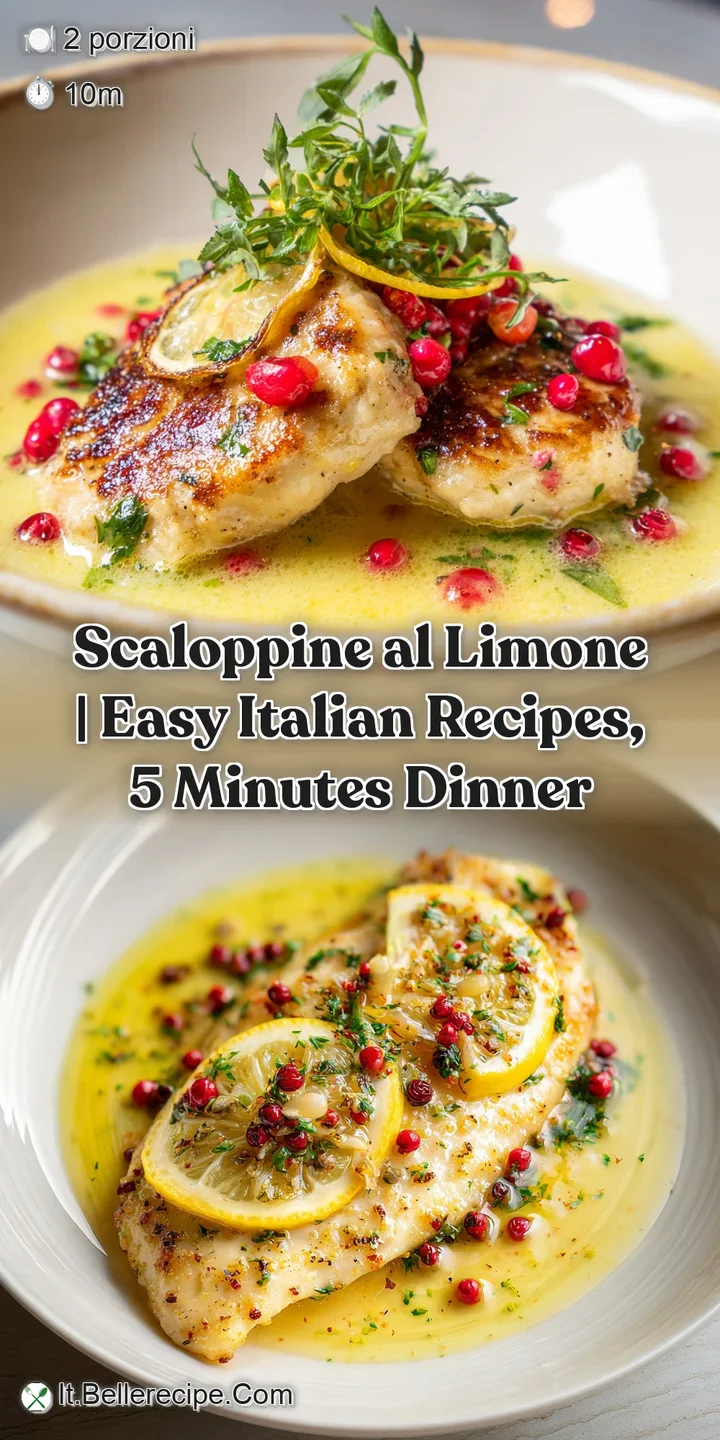 Close-up of moist, tender veal scaloppine coated in a glossy, vibrant lemon-butter sauce.