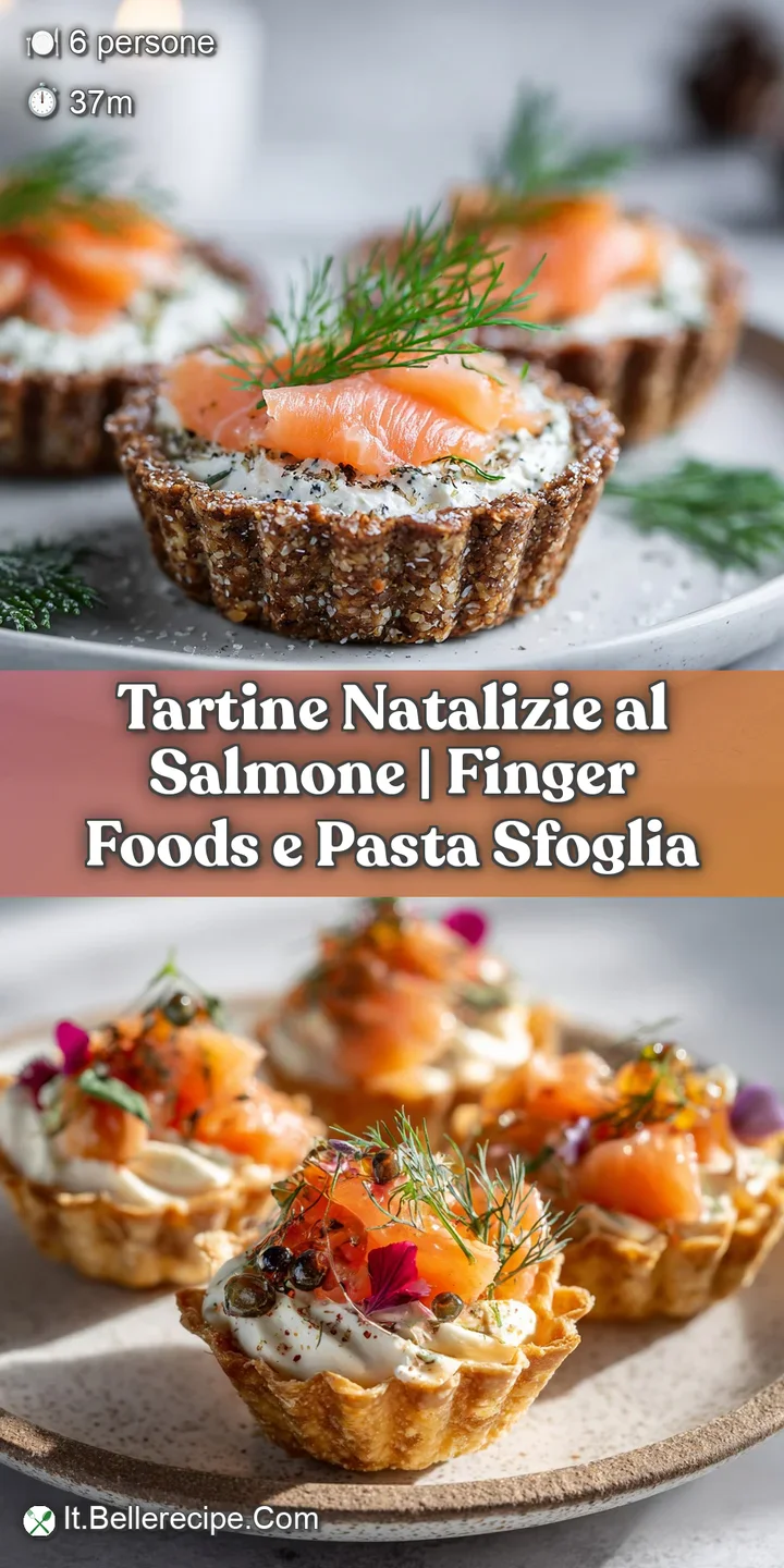 Close-up of flaky pastry bite with rich pink salmon, glistening cream cheese, and bright green dill.