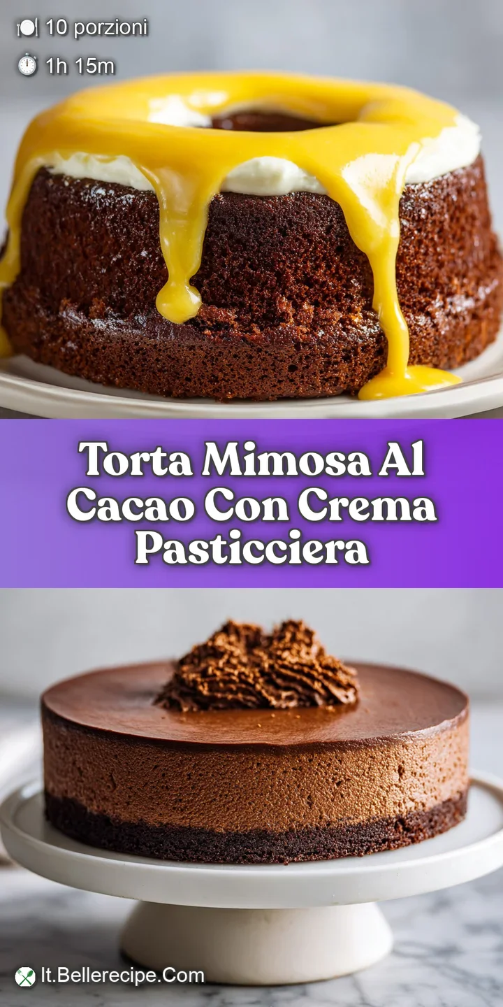 Close-up of a cocoa Torta Mimosa, showing the delicate crumb and rich color. Inviting, soft texture hints at its delicious...