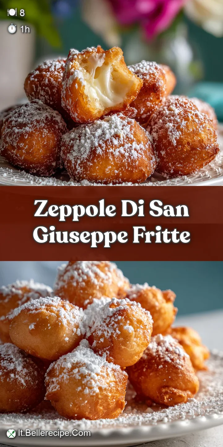Close-up of a fluffy zeppole, its golden crust dusted with sweet powdered sugar, hinting at the airy, light interior.