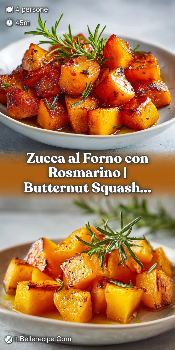 Primo piano di zucca arrosto dalla polpa morbida e bordi bruni, con gocce di olio brillante e aghi di rosmarino.