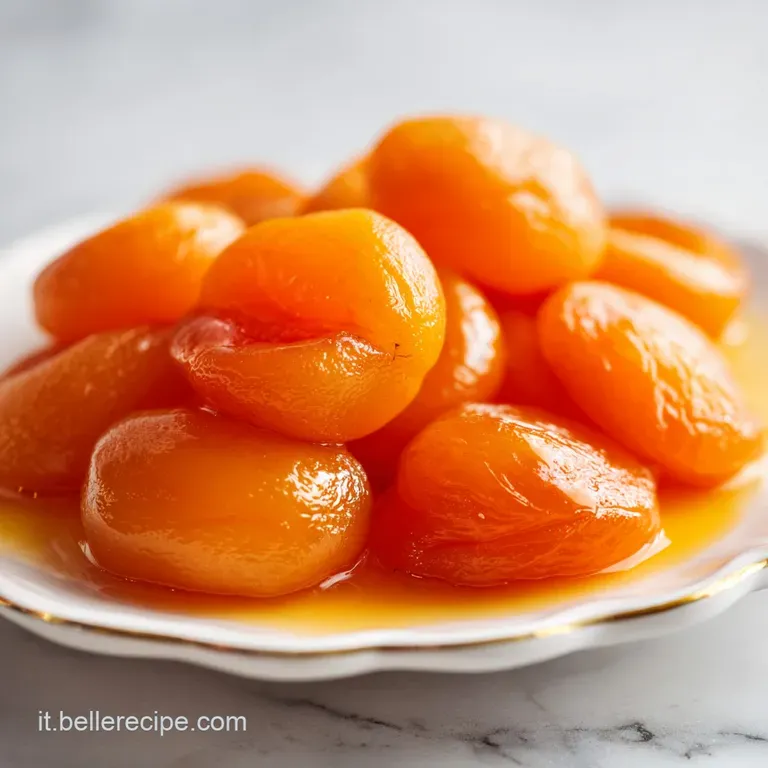 A delicate serving of preserved apricots artfully arranged in a glass bowl, catching the light.