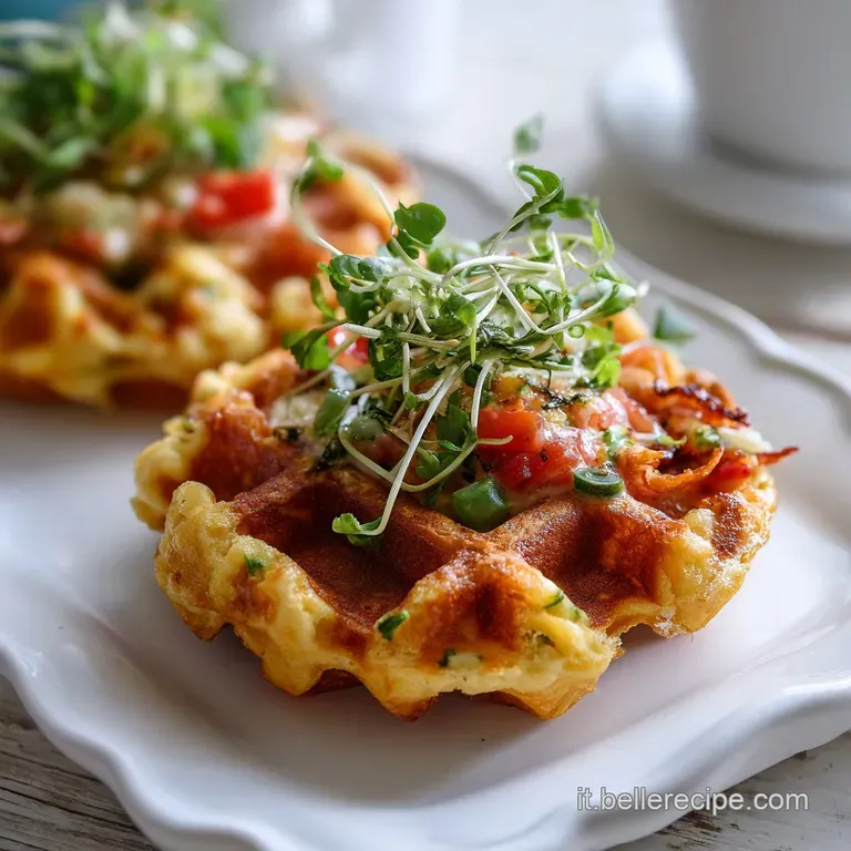 An artfully arranged plate showcasing a waffle base topped with glistening cured meats, olives, and a drizzle of oil.