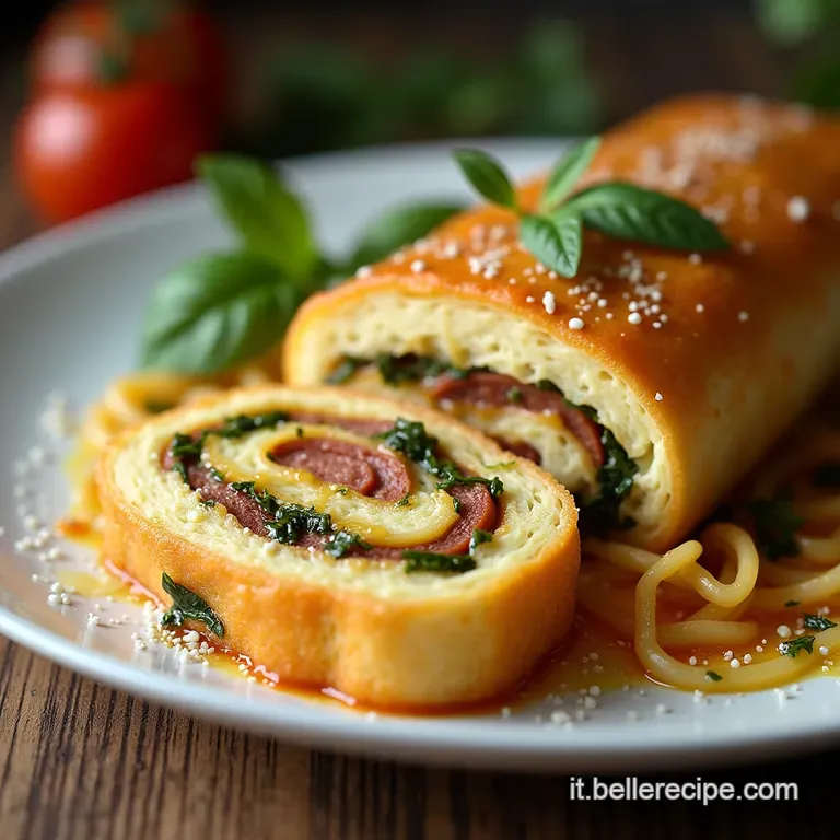 Il Rotolo del Contadino Arrotolato di Sfoglia con Salsiccia Cremosa Spinaci e Profumo di Noce Moscata
