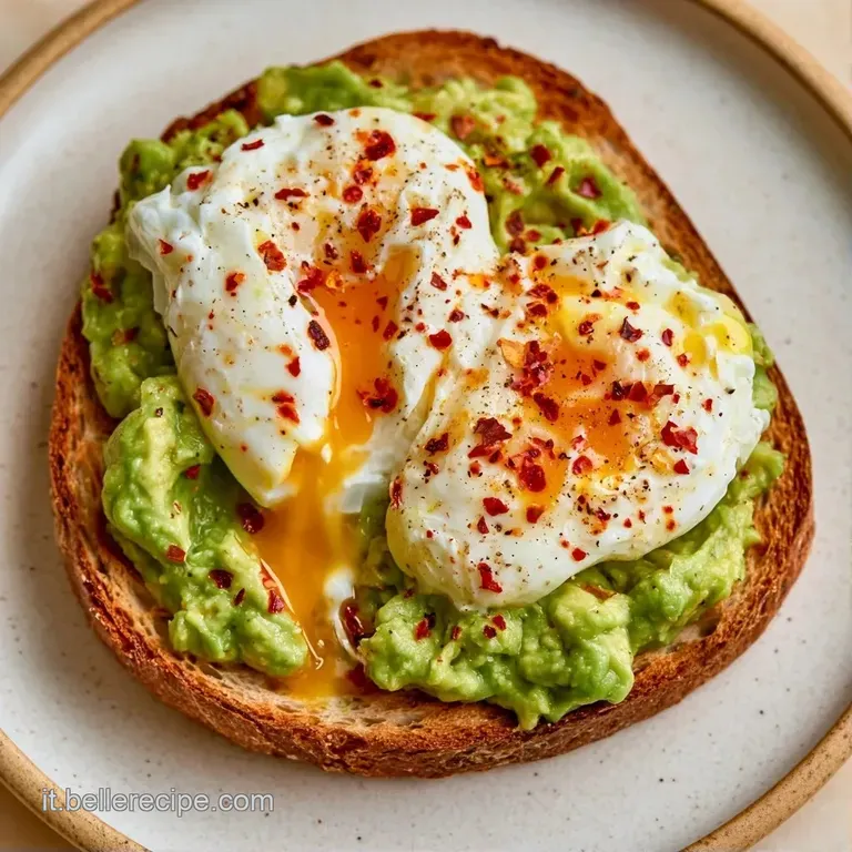 Fette di toast croccante ornate con avocado schiacciato, uova a fette e un tocco di pepe nero su piatto di ceramica.
