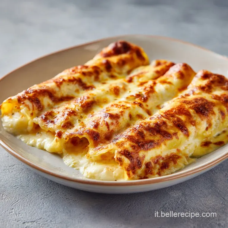 Arranged cannelloni bathed in vibrant tomato sauce, garnished with fresh green herbs.