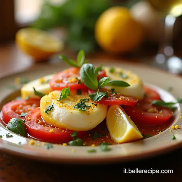 Caprese Luminosa Linsalata Iconica Rivestita Di Zest E Profumo Di Limone presentation