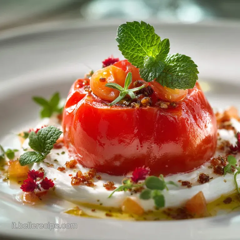 Deliziose Di Pomodoro Con Mousse Salata Il Giardino Di Piacere in Un Boccone presentation