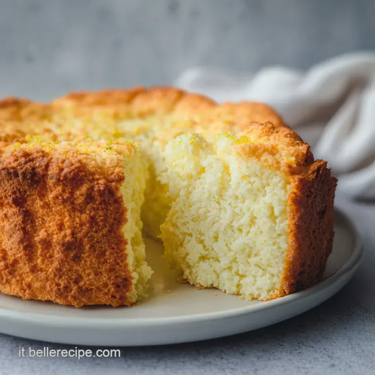 Fetta di dolce color crema su piatto bianco, decorata con frutti di bosco rossi e una fogliolina di menta verde brillante.