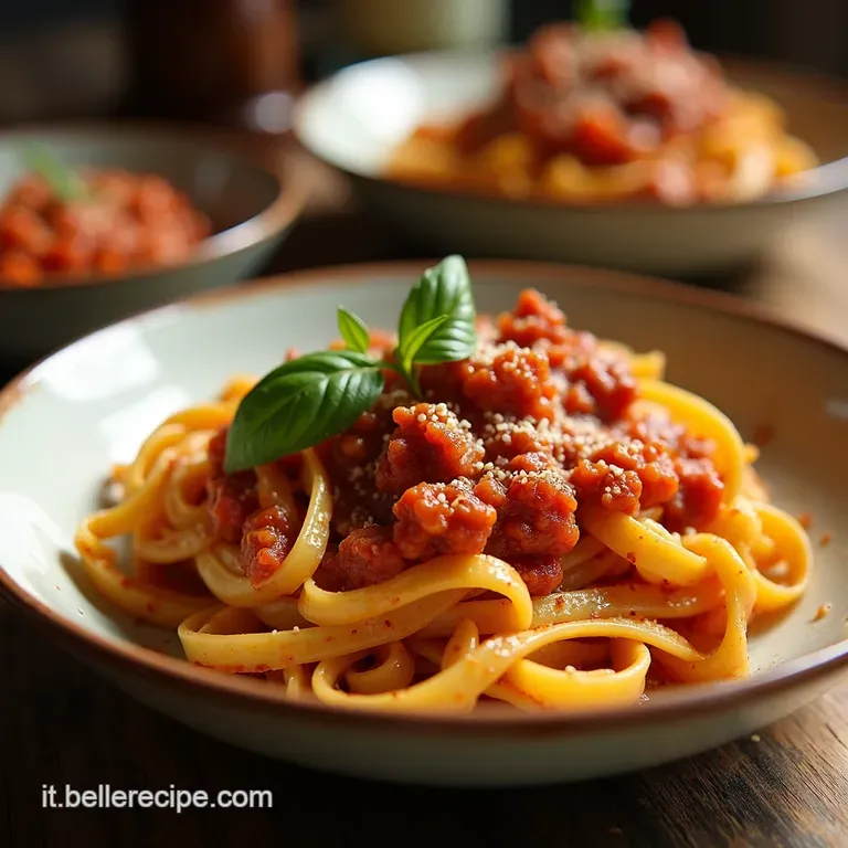 Fatta in Casa Con Amore Tagliatelle Di Semola Con Rag&ugrave; Di Salsiccia presentation