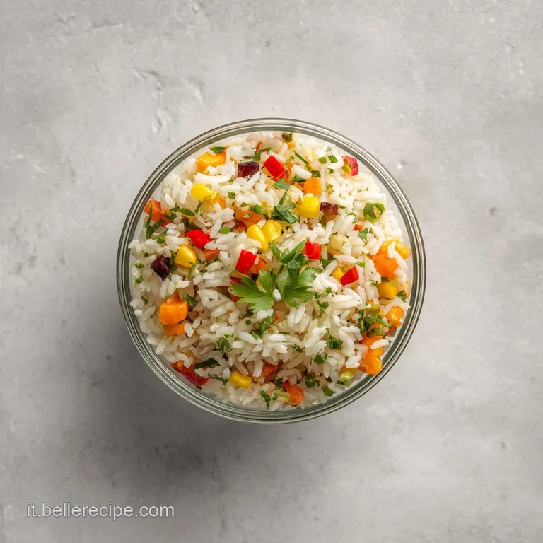 Artfully arranged rice salad with a swirl of olive oil and scattered fresh parsley.