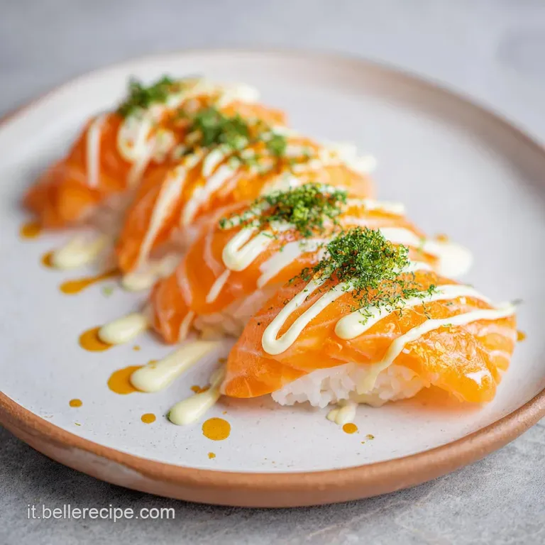 Dollops of light green wasabi mayonnaise piped artfully on a white plate. Garnished with microgreens. Fresh, vibrant, and ...