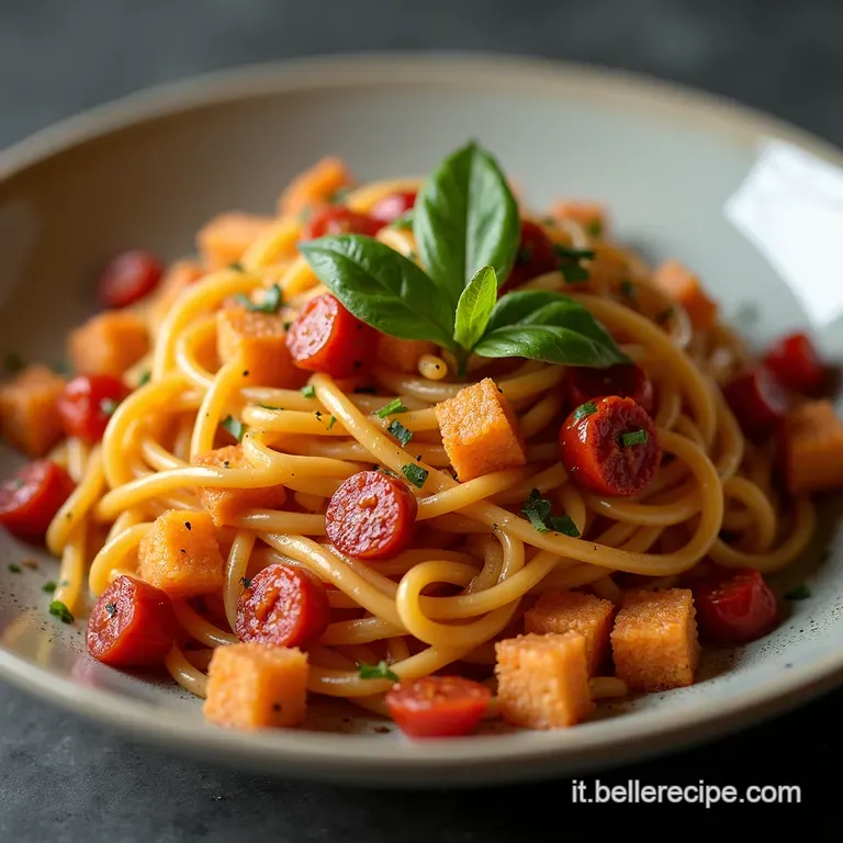 LEsplosione Calabrese Pasta con Nduja Croccante e Cipolle Rosse Caramellate