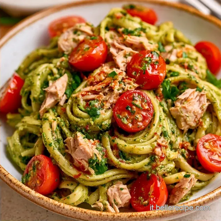 Pasta Pesto Tonno Pomodorini con Basilico Fresco