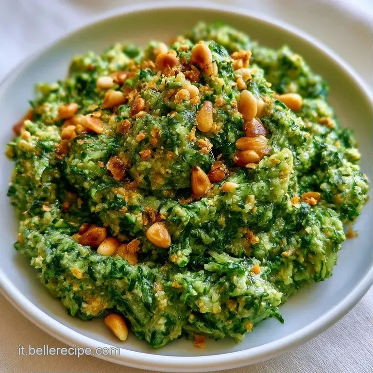 Crema vellutata verde chiaro servita in un piatto bianco, decorata con gocce di olio dorato e scaglie di formaggio.