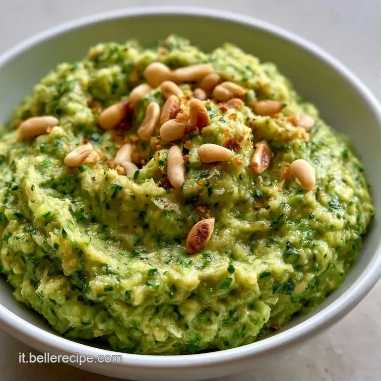 Elegante spirale di salsa verde vellutata su piatto bianco, guarnita con una foglia di basilico fresco e brillante.
