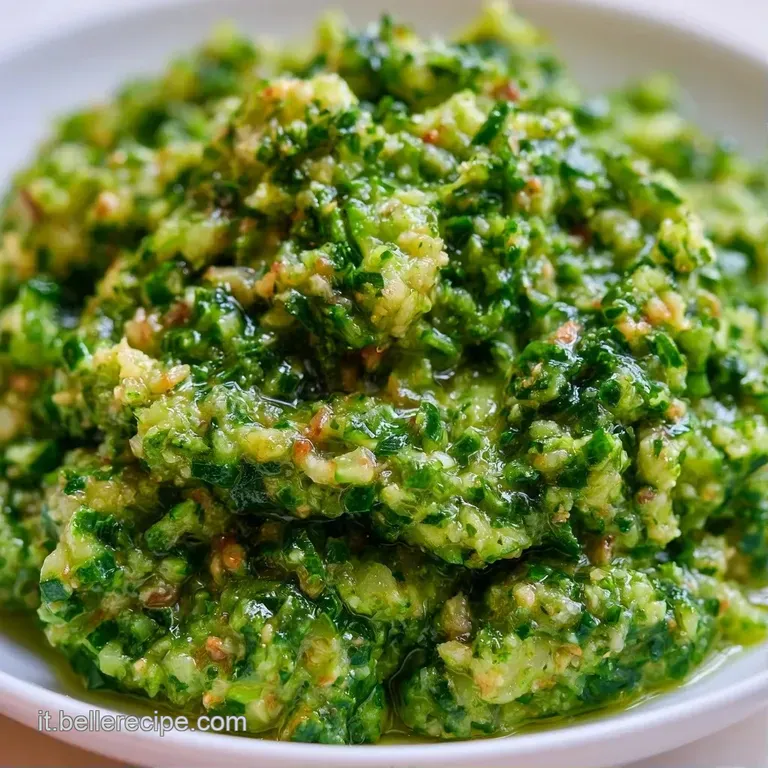 Elegante impiattamento di pasta cremosa verde lime, decorata con scaglie di mandorle croccanti e un filo d'olio.