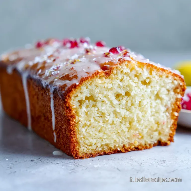 A single slice of moist yogurt cake with a crisp golden crust, served on a white plate.