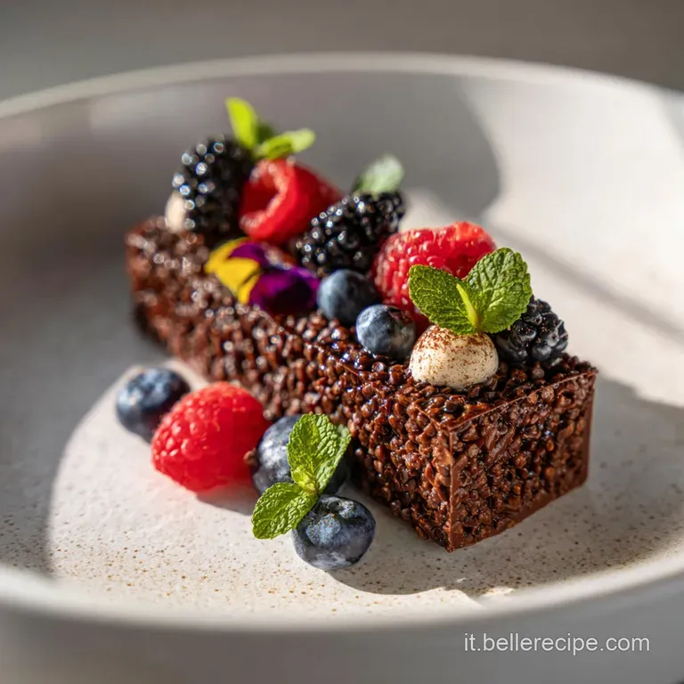 An elegantly sliced chocolate bar drizzled with white chocolate, atop a dark slate.