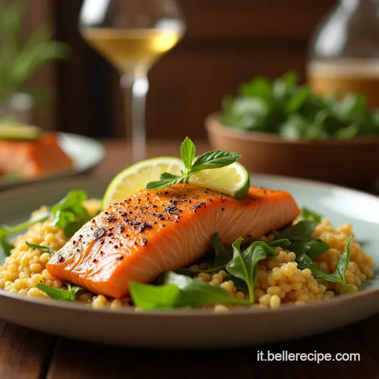 Tramonto Tropicale Salmone Selvaggio Marinato Al Lime E Zenzero Su Letto Di Riso Basmati Al Latte Di Cocco presentation