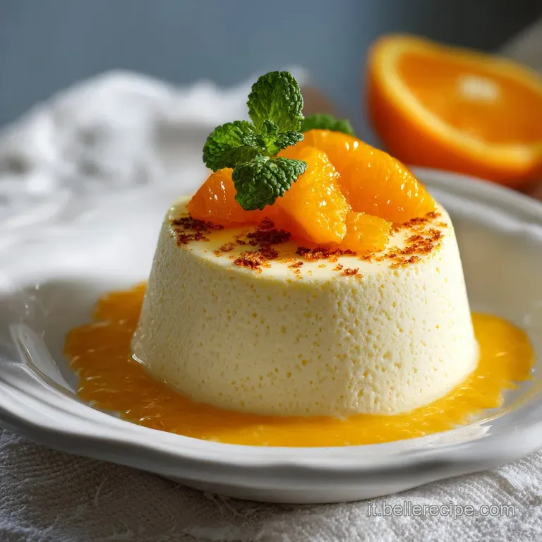 Elegant dessert plating. Whipped ricotta mousse piped into a glass with orange segments, creating layers of texture and co...