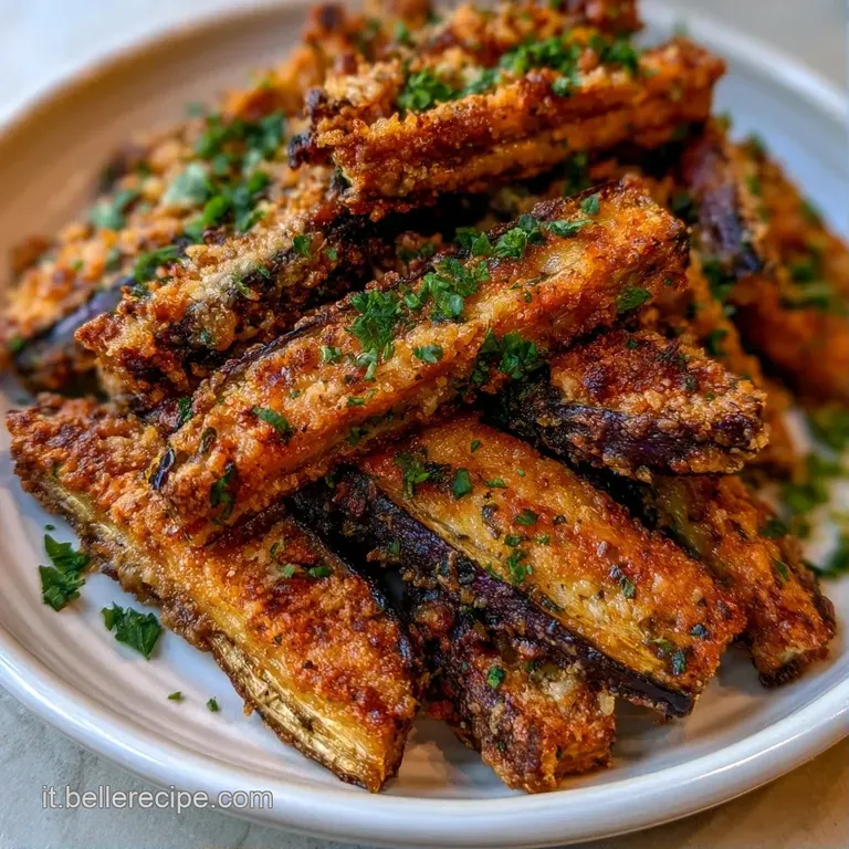 Filetti di verdura fritti e ambrati, impilati con cura accanto a una salsa rossa cremosa in una ciotolina di ceramica.
