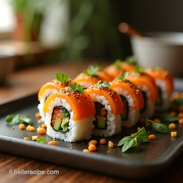 Maki Vegani Arcobaleno Sushi Di Verdure Fresche Con Salsa Agrodolce Al Sesamo presentation